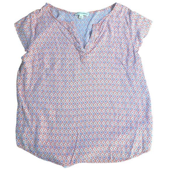 Artisan NY Women's Blouse Small Peach Print Short Sleeve 100% Rayon - Picture 1 of 6